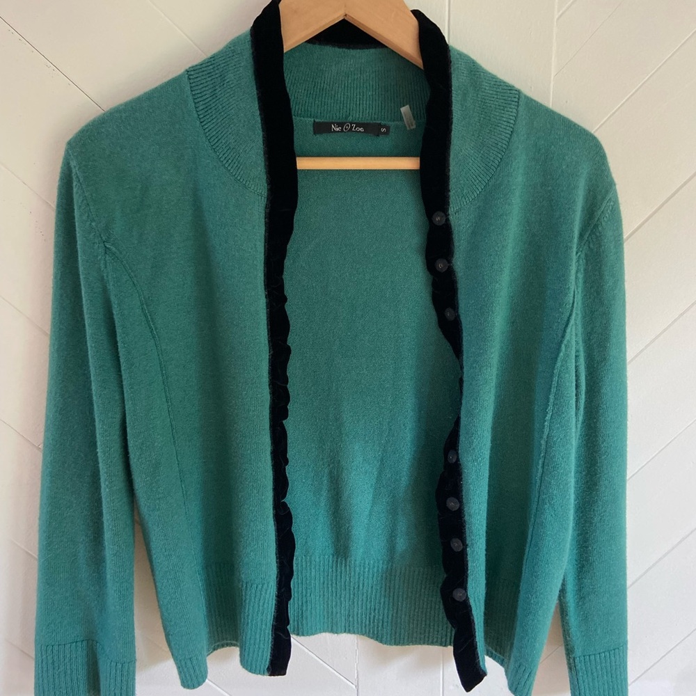 NIC+ZOE Green and Black Cardigan Sweater